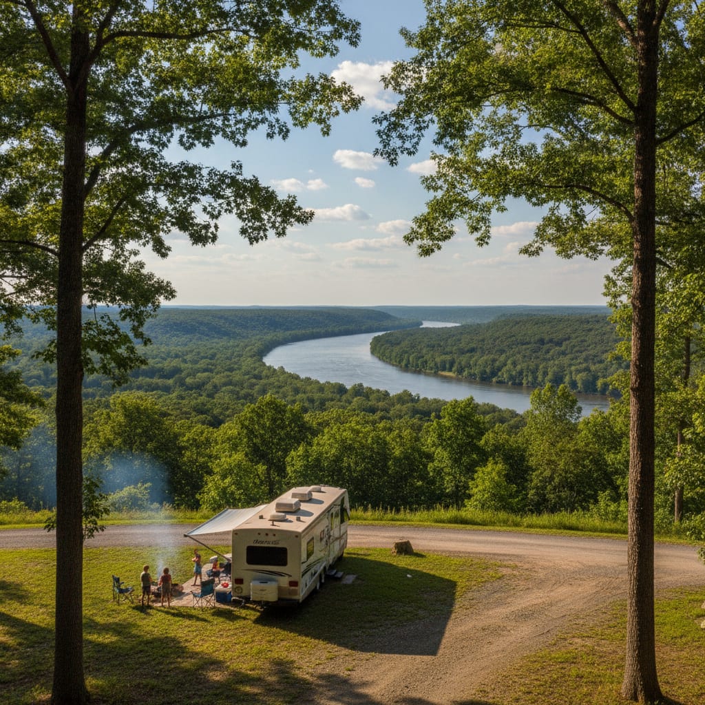 RV camping at a Susquehannock State Park overlook near Lancaster, PA